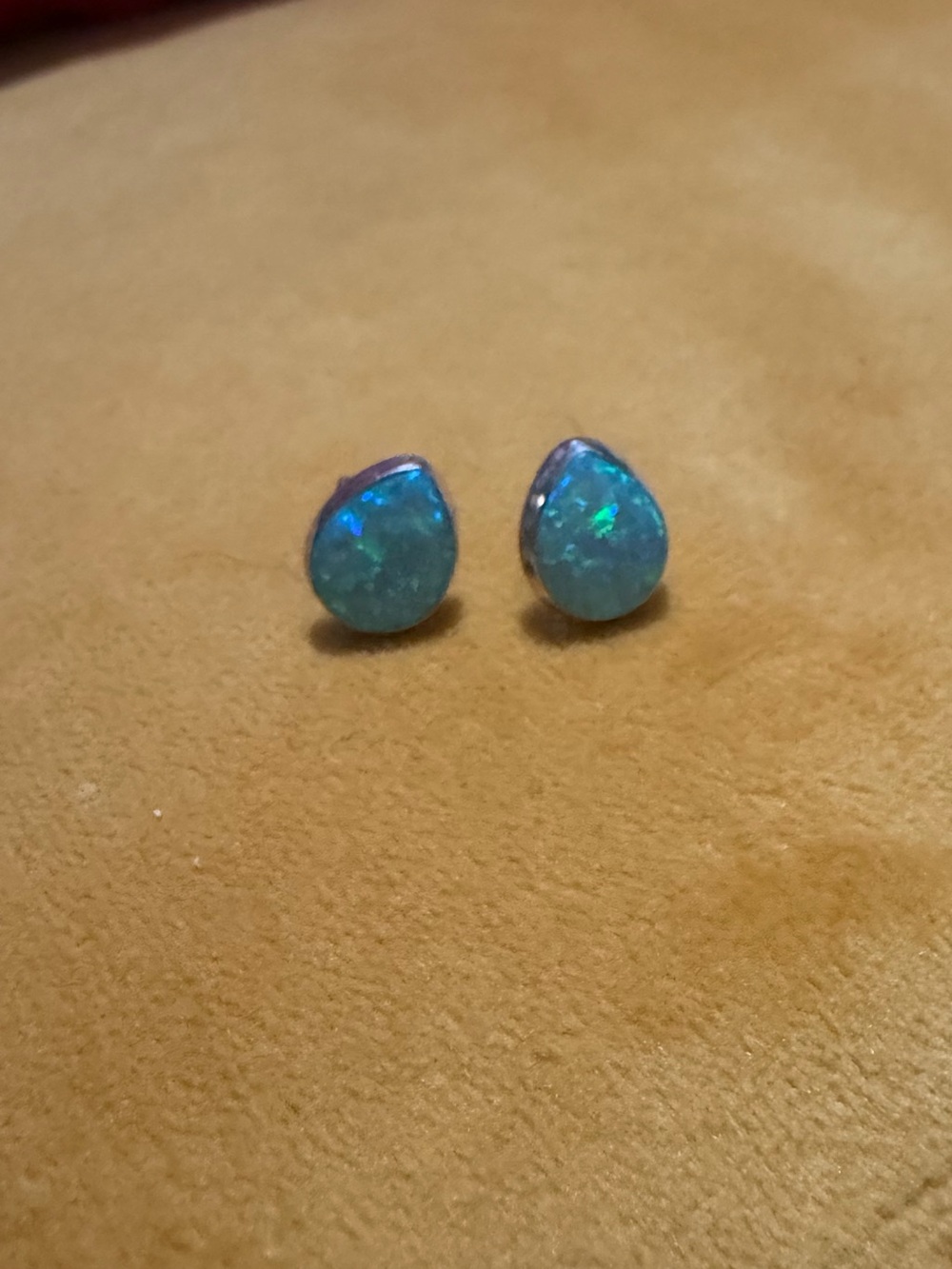 Blue Teardrop Opal Stud Earrings - Women's Jewelry